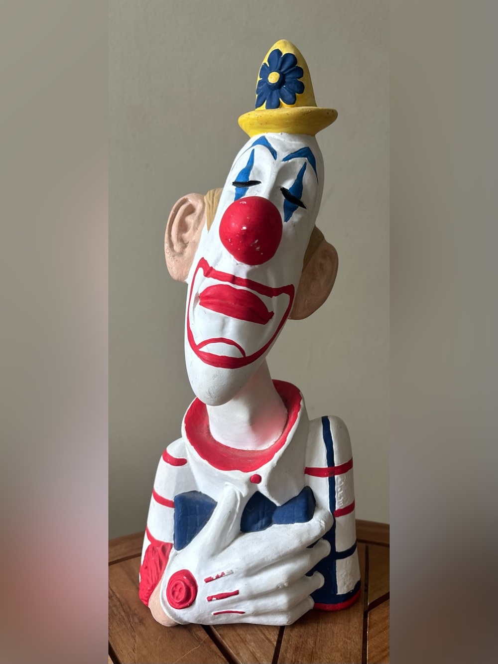 Vintage Clown Head Bust Chalkware Sculpture 15”x6”